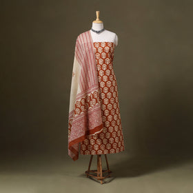 Brown - 3pc cotton bagru unstitched dress material 26