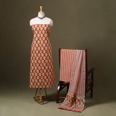 Brown - 3pc cotton bagru unstitched dress material 26