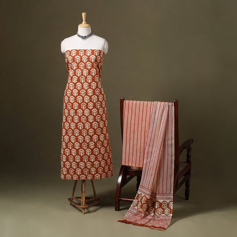Brown - 3pc cotton bagru unstitched dress material 26