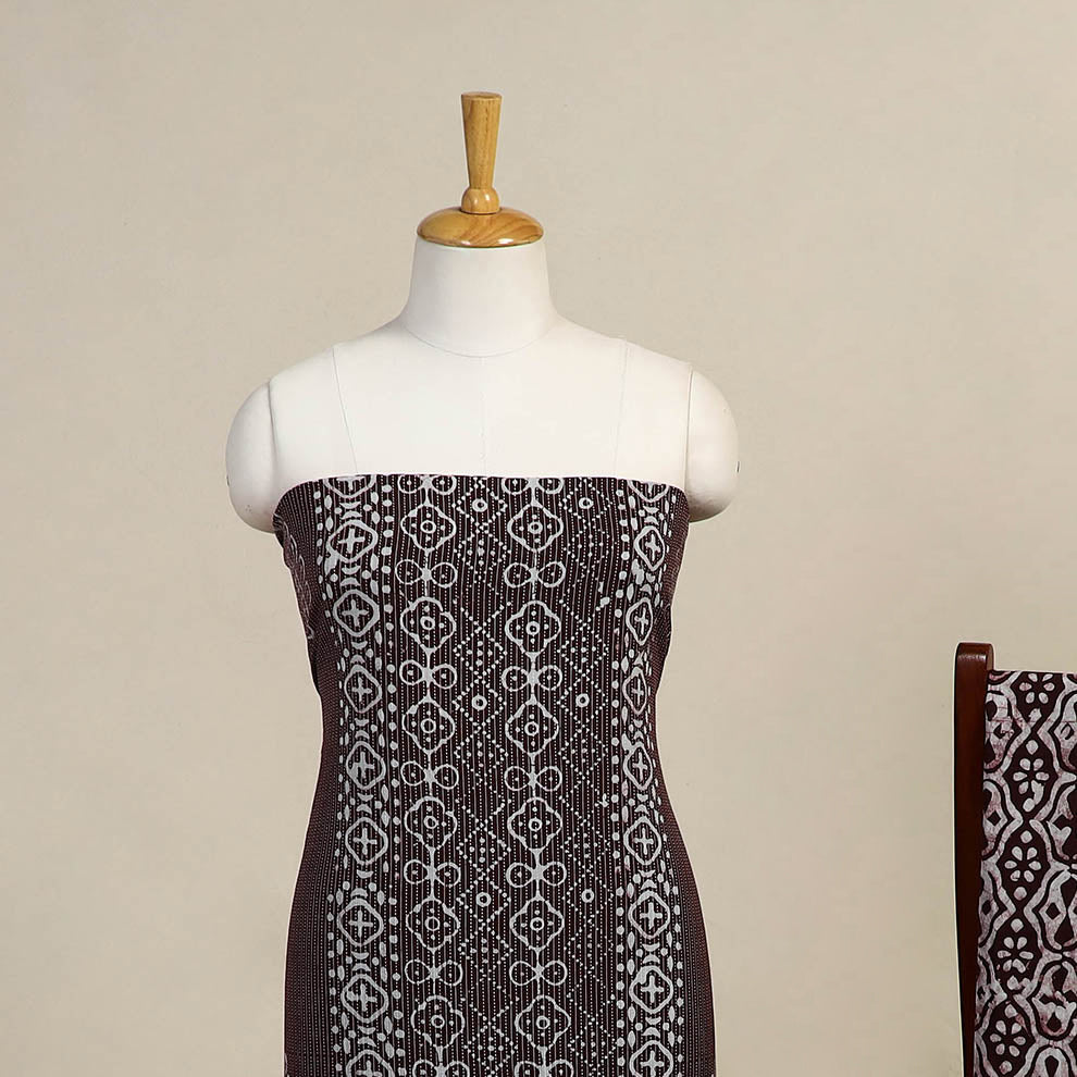 Buy Brown 3pc Cotton Hand Batik Print Dress Material