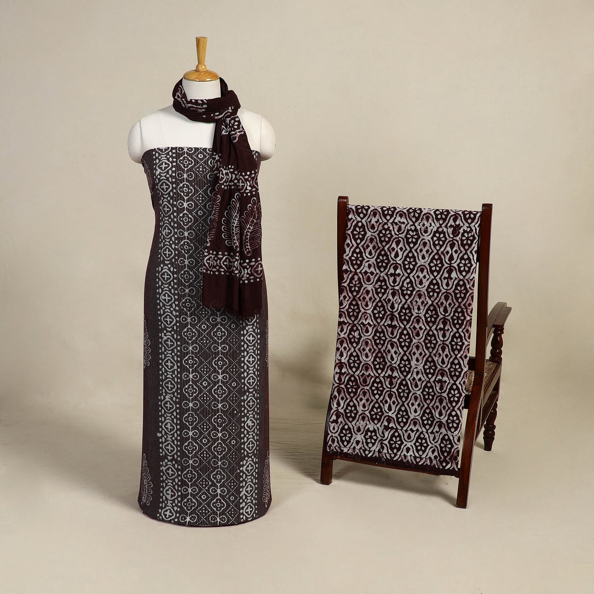 Buy Brown 3pc Cotton Hand Batik Print Dress Material