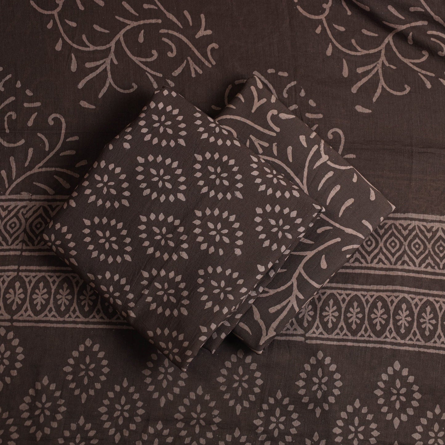  3pc Cotton Brown Jaipur Print Dress Material
