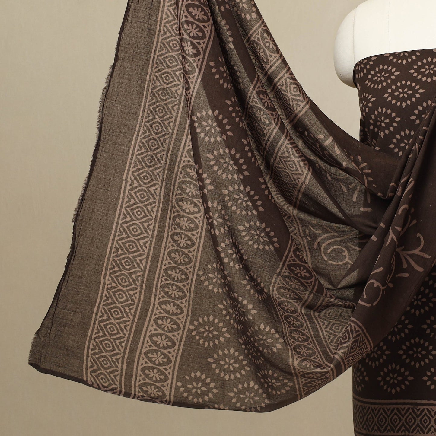  3pc Cotton Brown Jaipur Print Dress Material