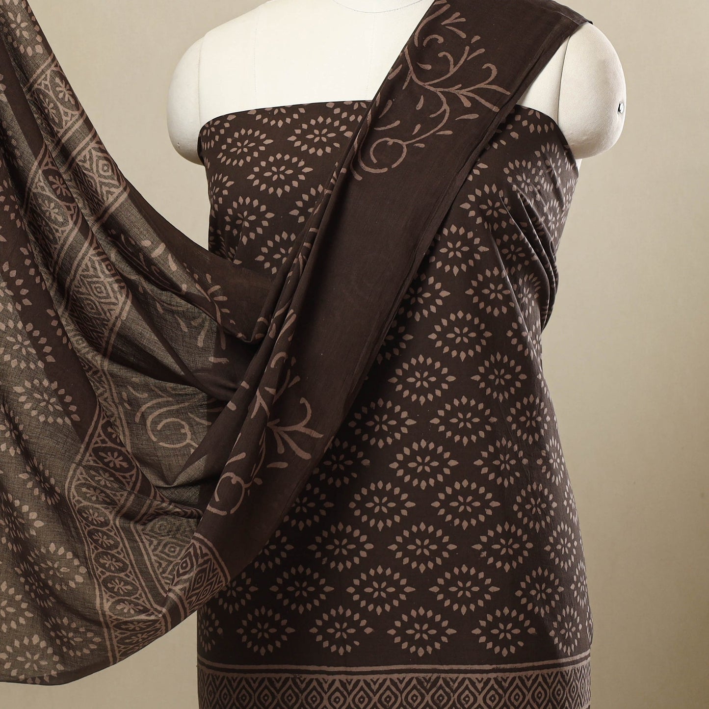  3pc Cotton Brown Jaipur Print Dress Material