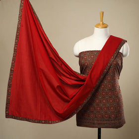 Brown - 3pc Cotton Ajrakh Print Kurta with Plain Dupatta 25