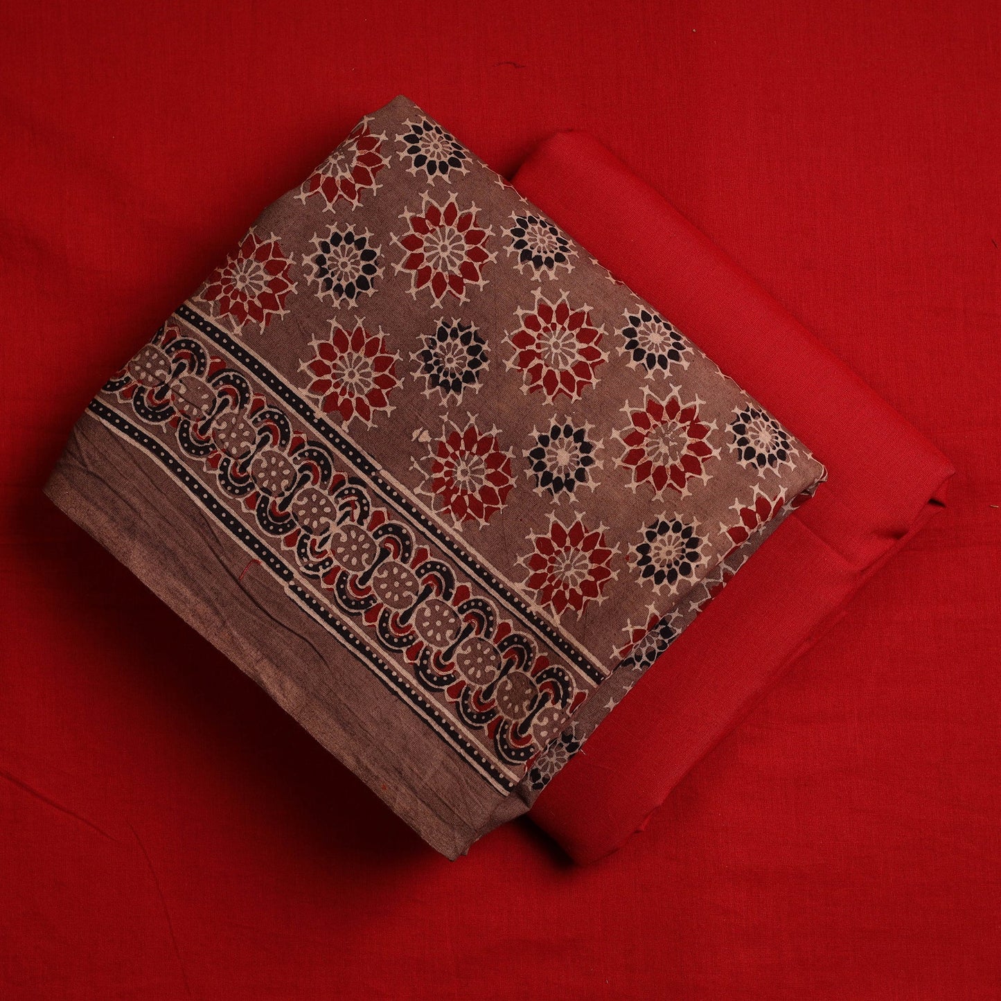 Brown - 3pc Cotton Ajrakh Print Kurta with Plain Dupatta 25