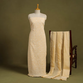 Buy Brown 3pc Cotton Lucknow Embroidery Chikankari Dress Material