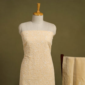 Buy Brown 3pc Cotton Lucknow Embroidery Chikankari Dress Material