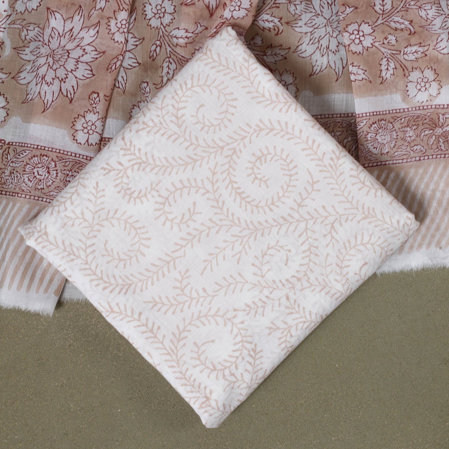 Brown - 3pc cotton sanganeri unstitched dress material 19