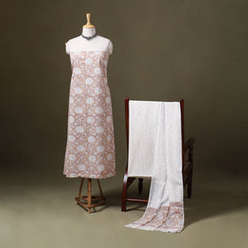 Brown - 3pc cotton sanganeri unstitched dress material 19