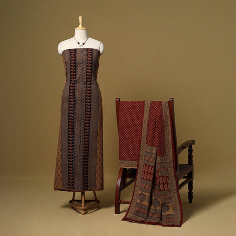 Brown - 3pc cotton unstitched bagh dress material