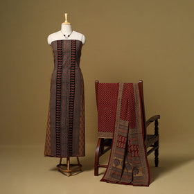 Brown - 3pc cotton unstitched bagh dress material
