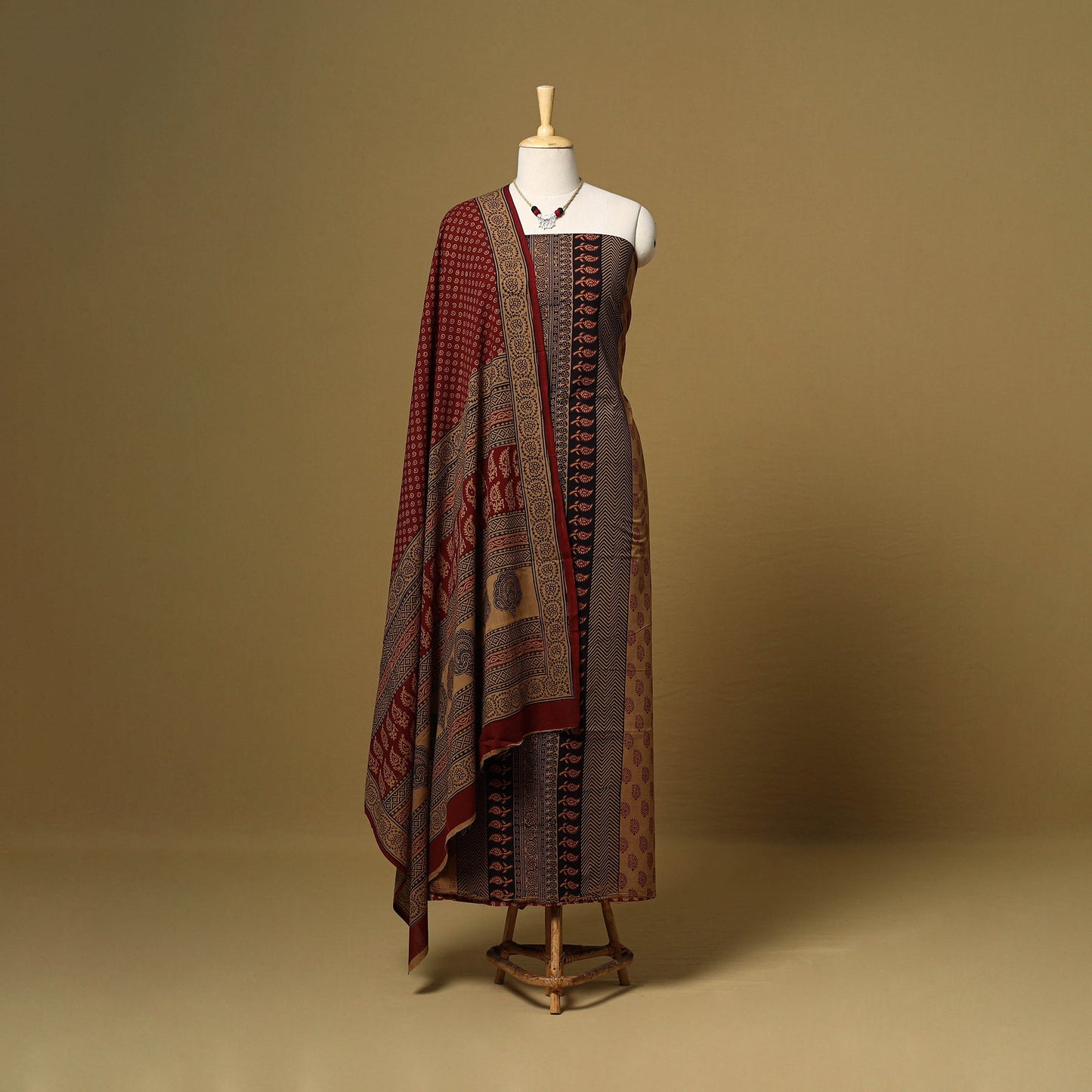 Brown - 3pc cotton unstitched bagh dress material