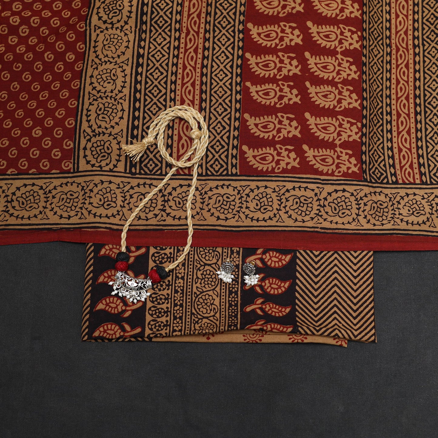 Brown - 3pc cotton unstitched bagh dress material