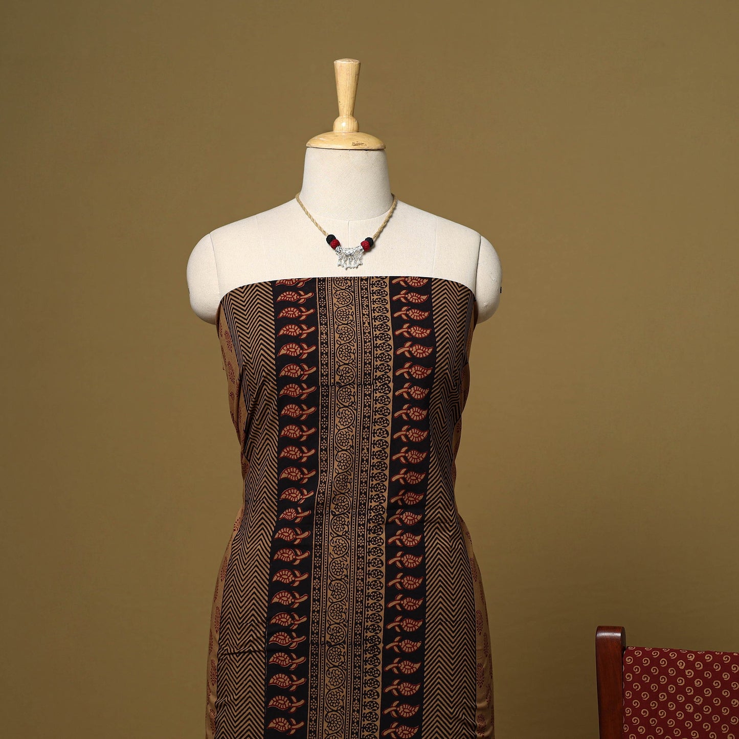 Brown - 3pc cotton unstitched bagh dress material