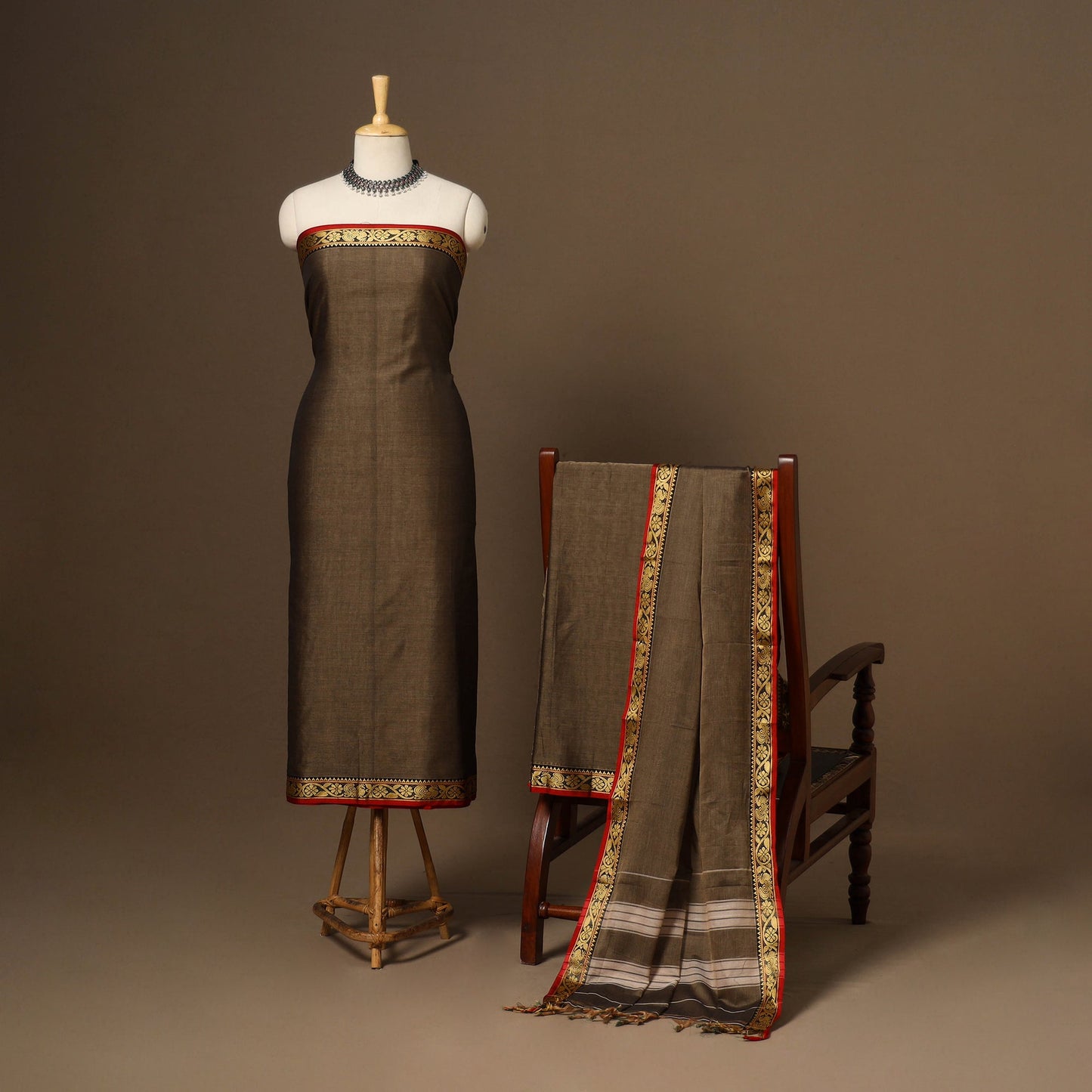 Brown - 3pc cotton unstitched dharwad dress material 04