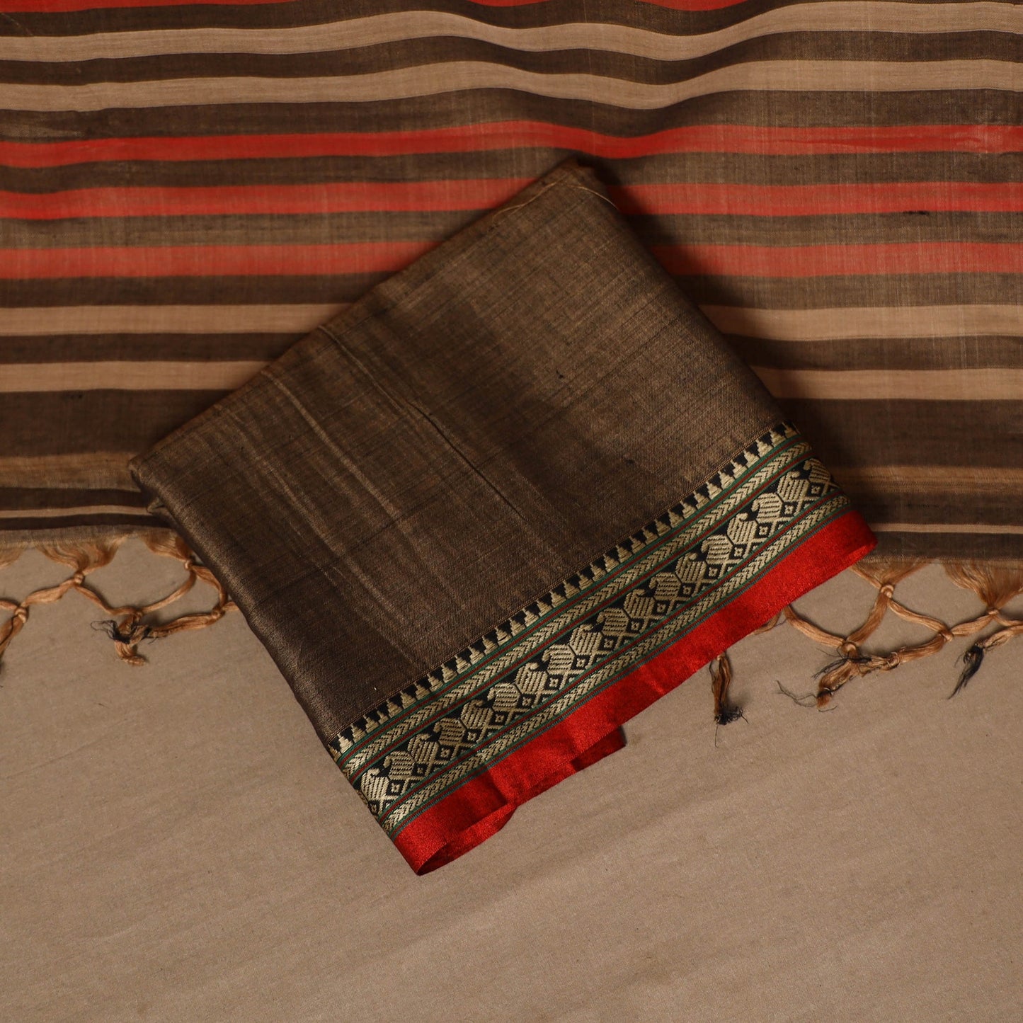 Brown - 3pc cotton unstitched dharwad dress material 14