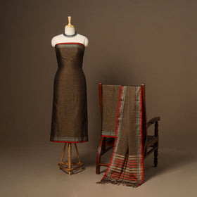 Brown - 3pc cotton unstitched dharwad dress material 14
