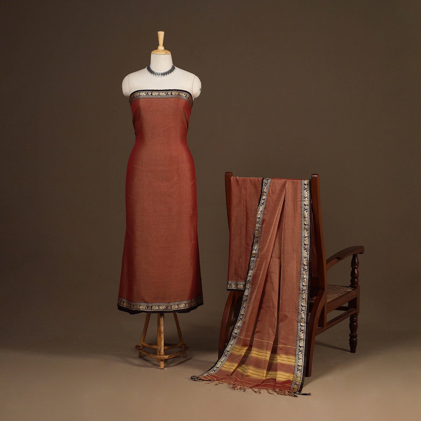 Brown - 3pc cotton unstitched dharwad dress material