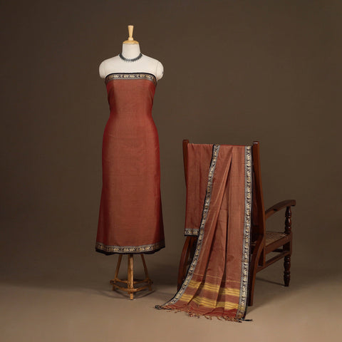 Brown - 3pc cotton unstitched dharwad dress material