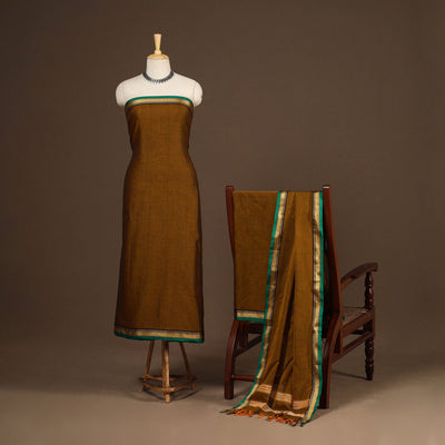 Brown - 3pc cotton unstitched dharwad dress material