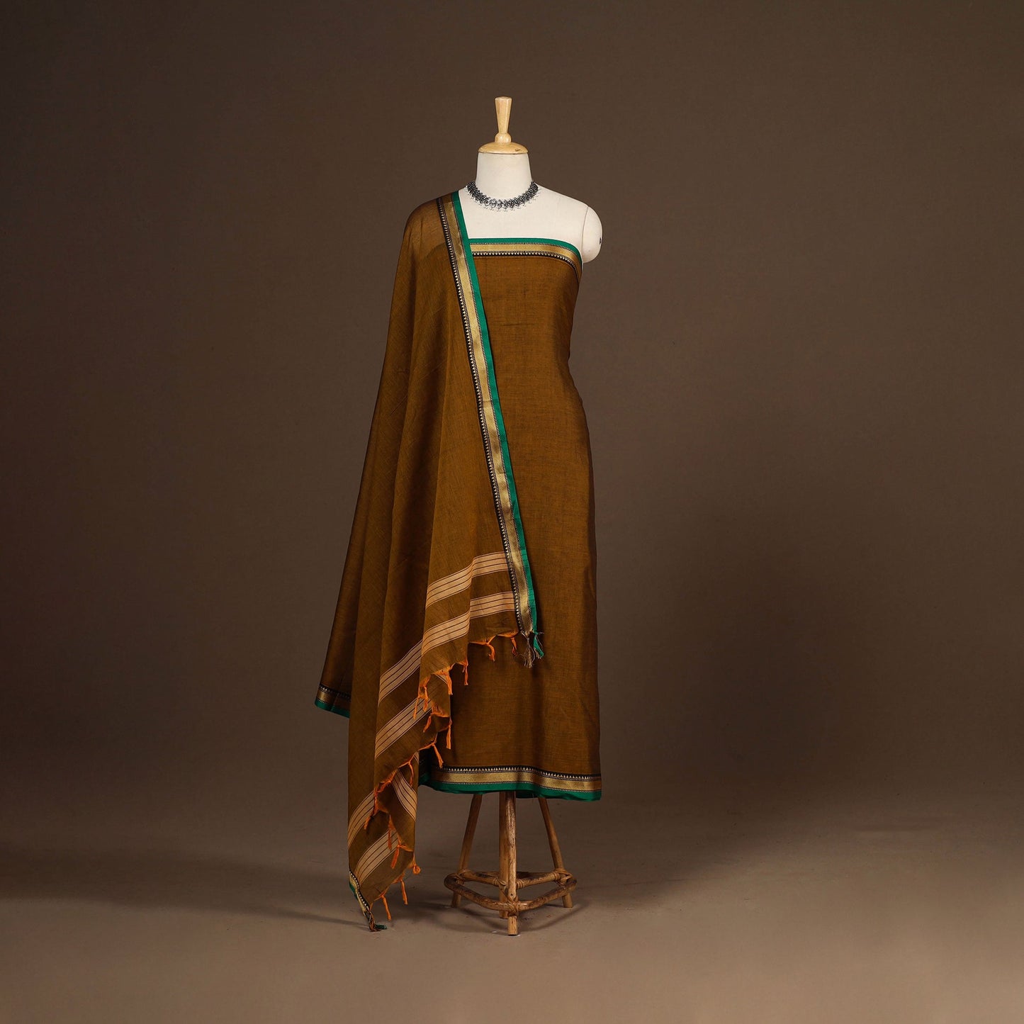 Brown - 3pc cotton unstitched dharwad dress material