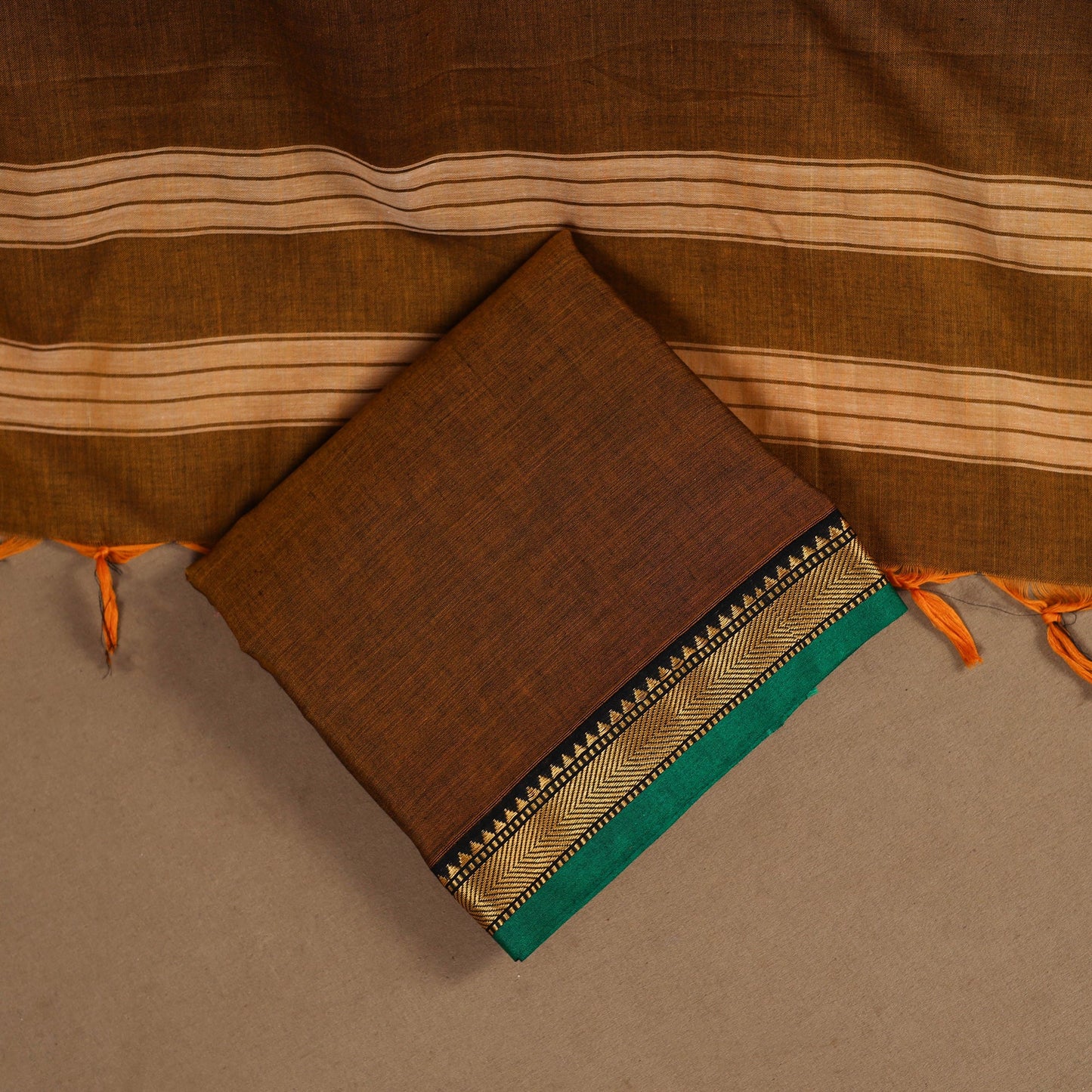 Brown - 3pc cotton unstitched dharwad dress material