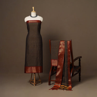 Brown - 3pc cotton unstitched dharwad dress material