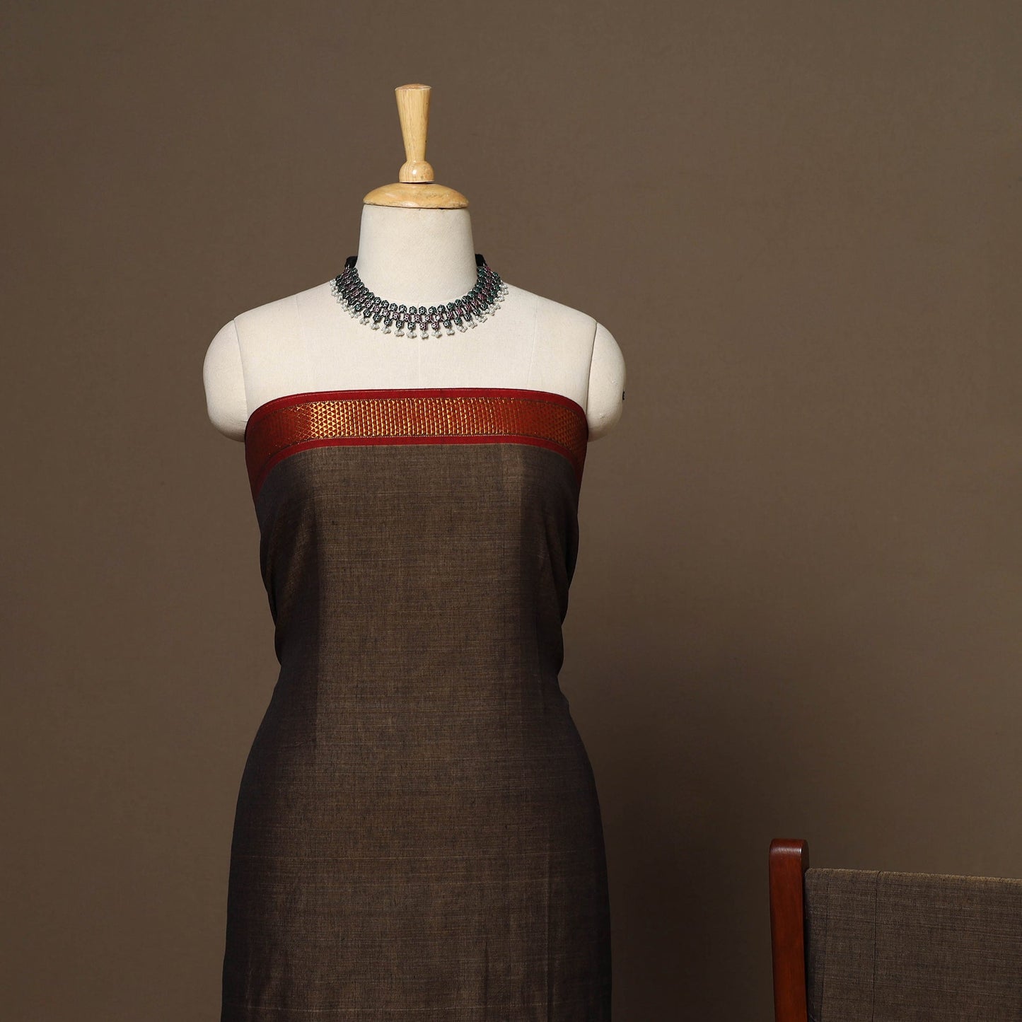 Brown - 3pc cotton unstitched dharwad dress material