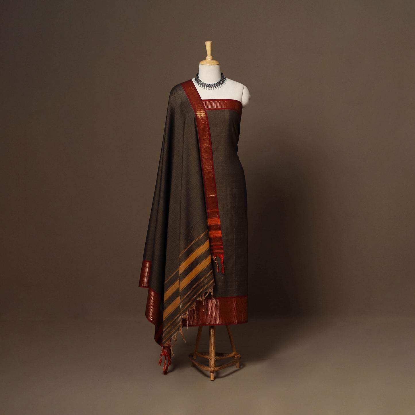 Brown - 3pc cotton unstitched dharwad dress material