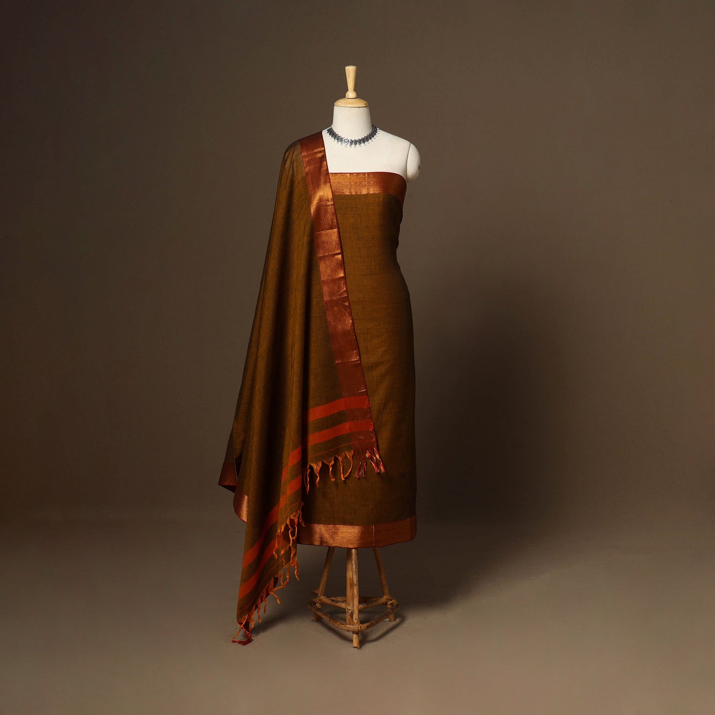 Brown - 3pc cotton unstitched dharwad dress material