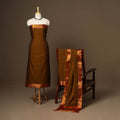Brown - 3pc cotton unstitched dharwad dress material