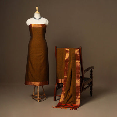 Brown - 3pc cotton unstitched dharwad dress material