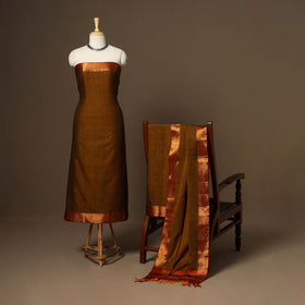 Brown - 3pc cotton unstitched dharwad dress material