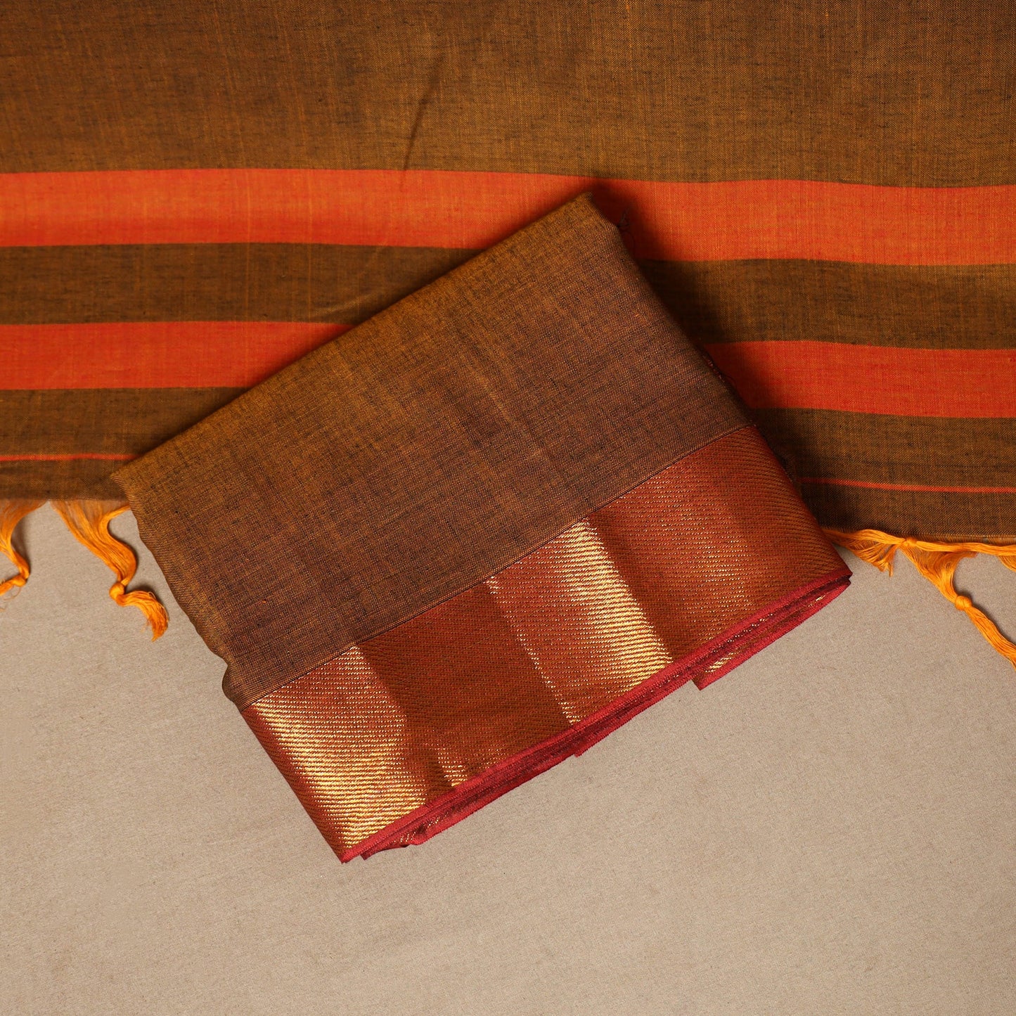 Brown - 3pc cotton unstitched dharwad dress material