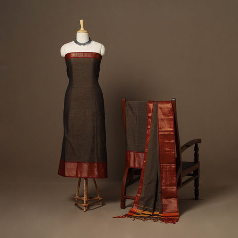 Brown - 3pc cotton unstitched dharwad dress material