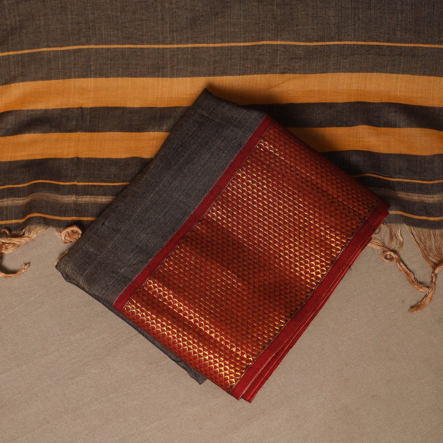 Brown - 3pc cotton unstitched dharwad dress material