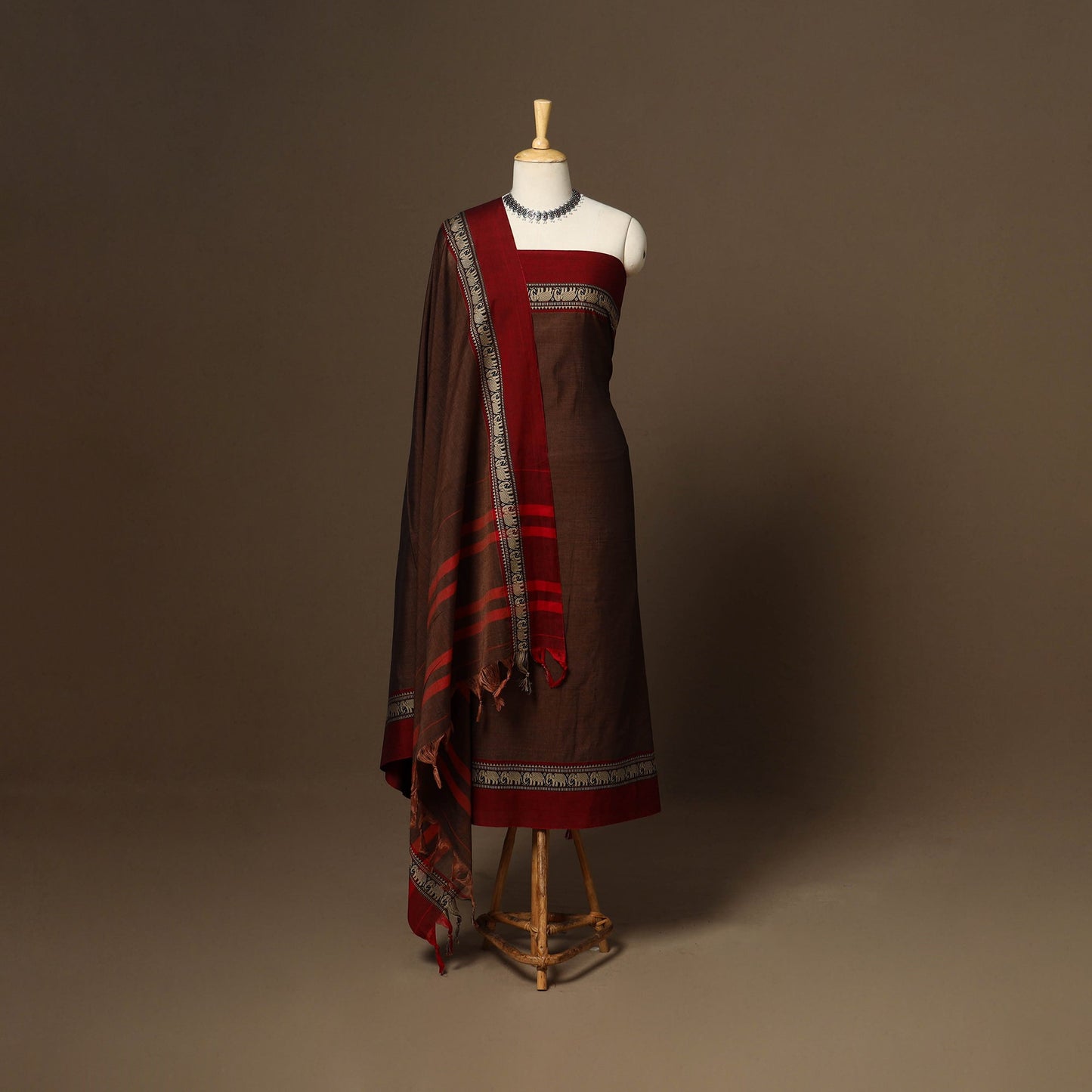 Brown - 3pc cotton unstitched dharwad dress material