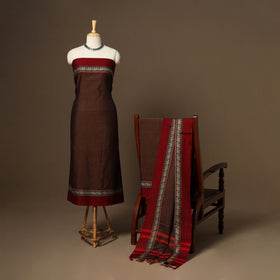 Brown - 3pc cotton unstitched dharwad dress material