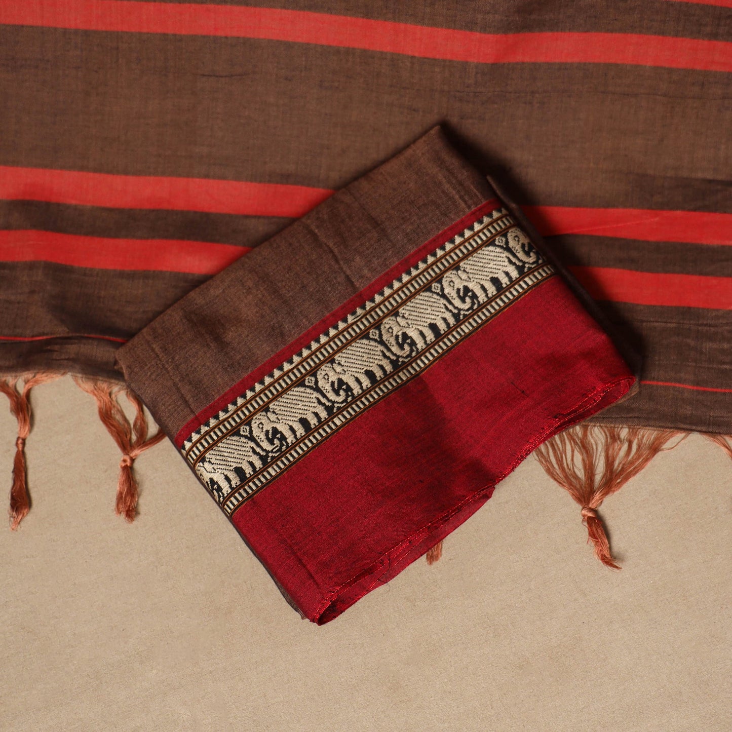 Brown - 3pc cotton unstitched dharwad dress material