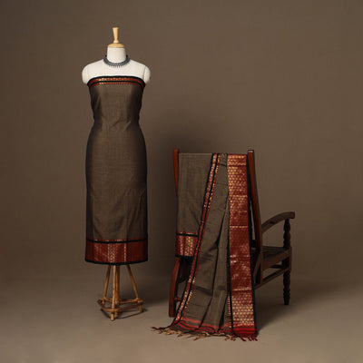 Brown - 3pc cotton unstitched dharwad dress material