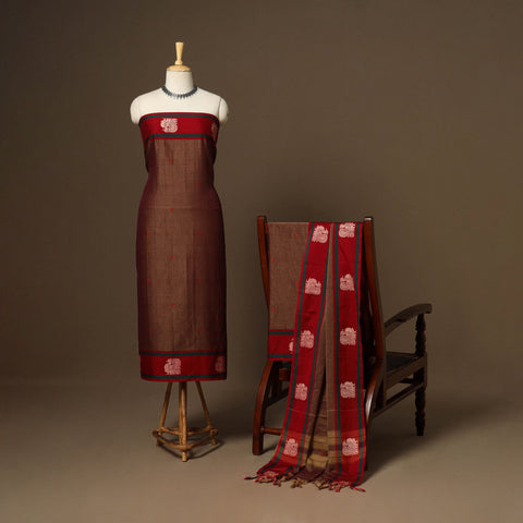 Brown - 3pc cotton unstitched dharwad dress material