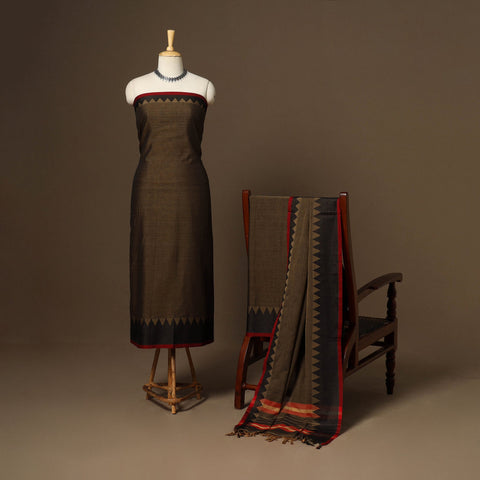 Brown - 3pc cotton unstitched dharwad dress material