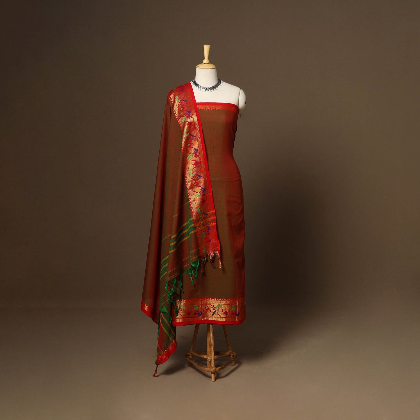 Brown - 3pc cotton unstitched dharwad dress material