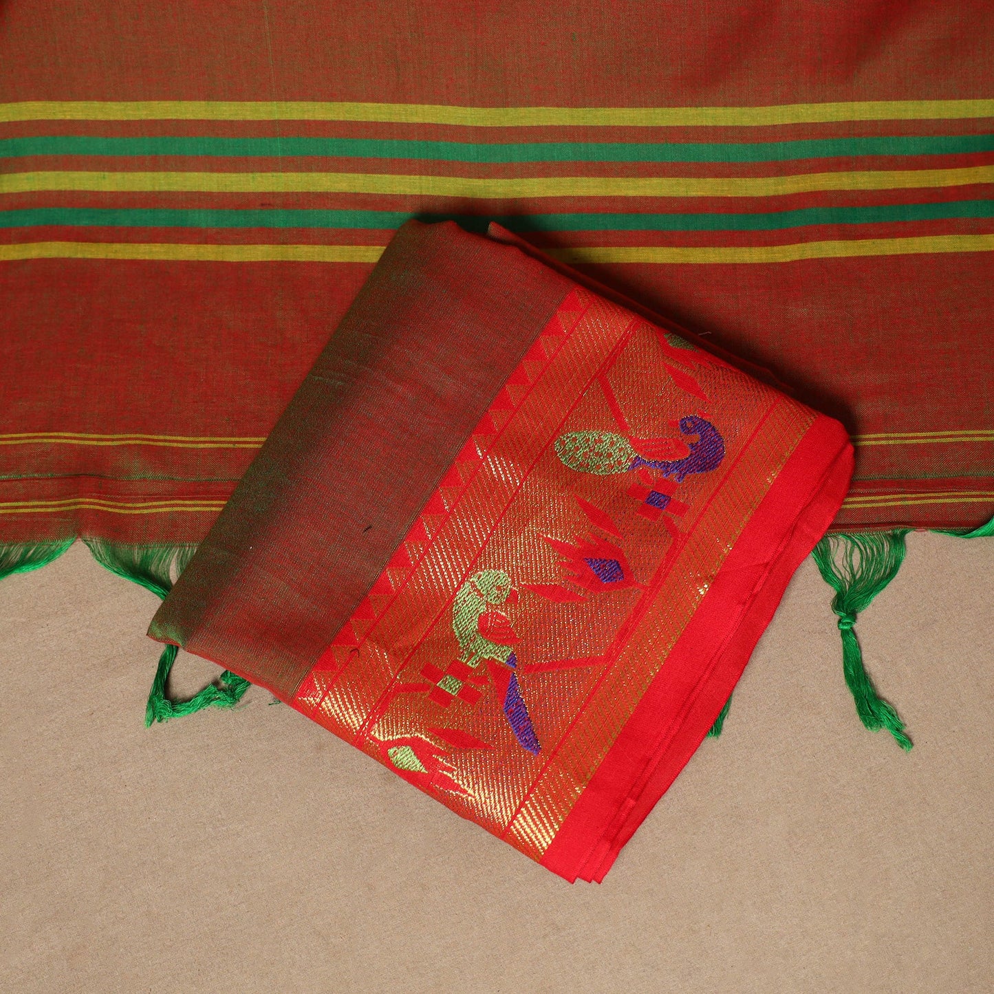 Brown - 3pc cotton unstitched dharwad dress material