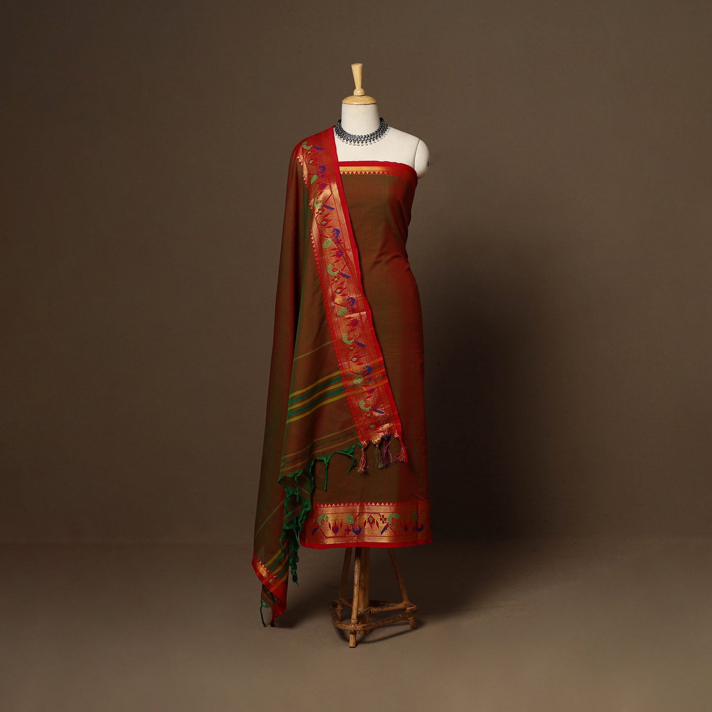 Brown - 3pc cotton unstitched dharwad dress material