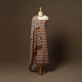 Brown - 3pc cotton unstitched kutch batik dress material 06