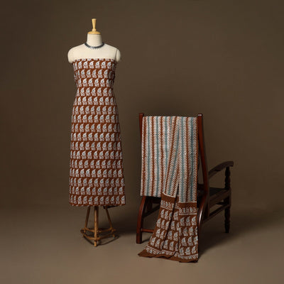 Brown - 3pc cotton unstitched kutch batik dress material 06