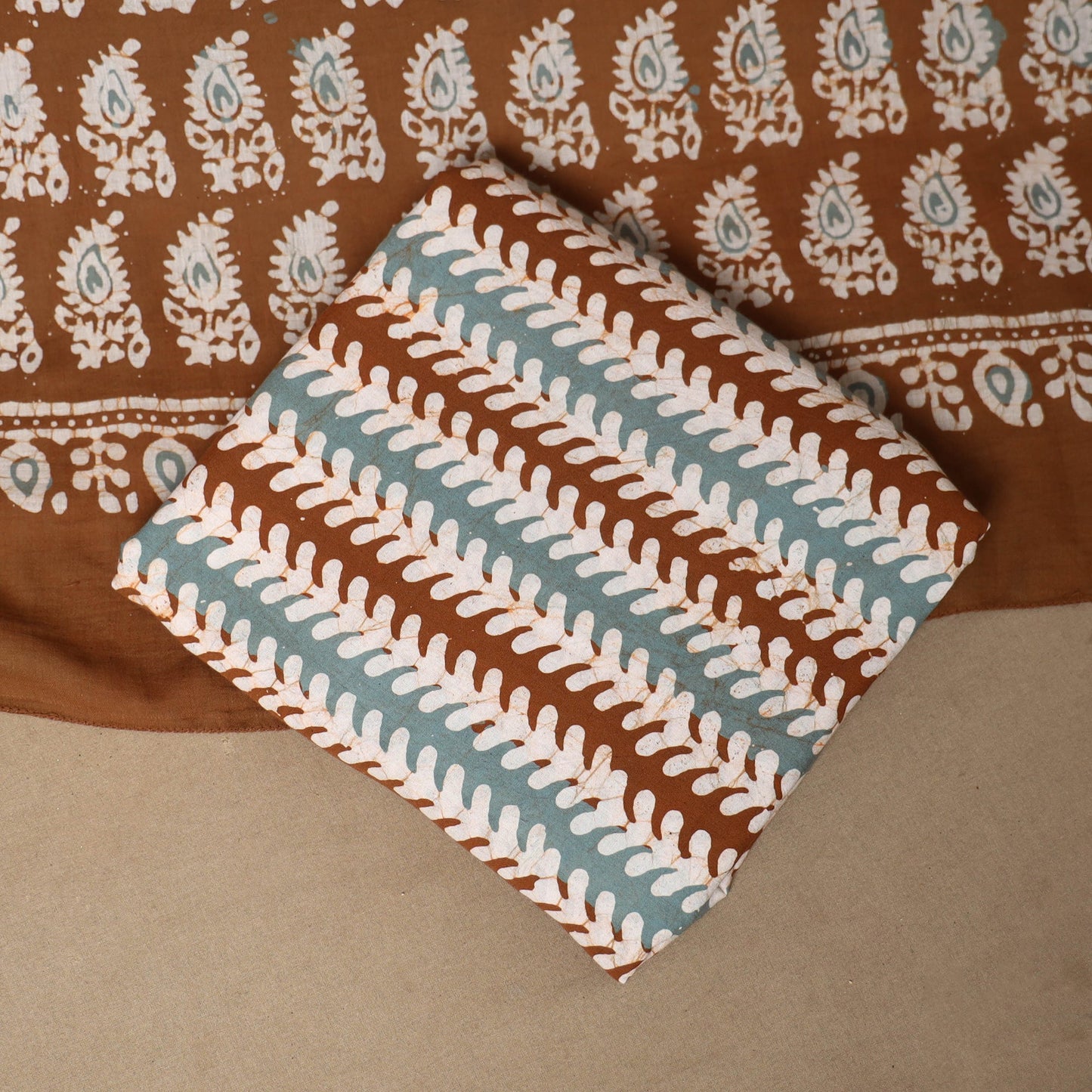 Brown - 3pc cotton unstitched kutch batik dress material 06