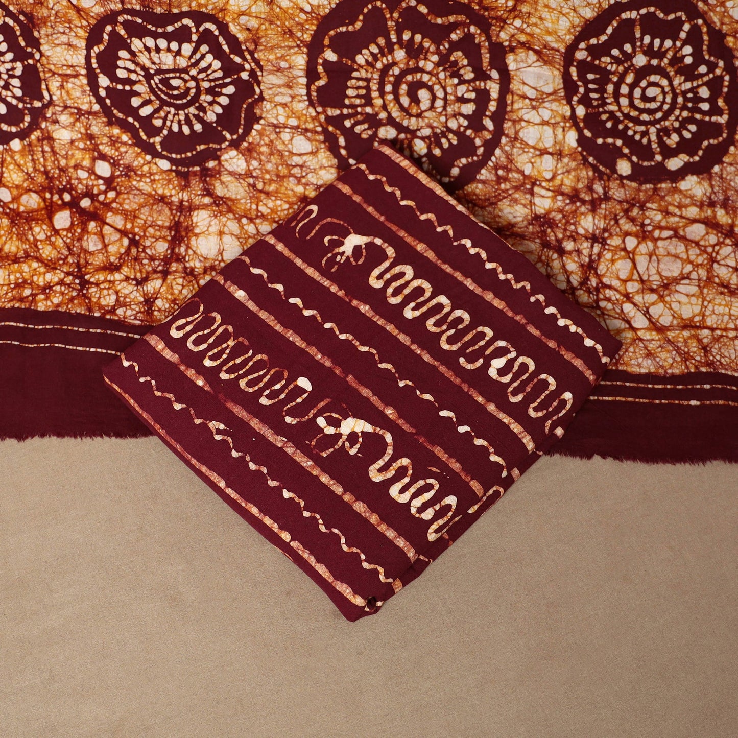 Brown - 3pc cotton unstitched kutch batik dress material 08